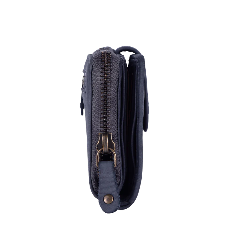 Geldbörse 16x9cm in Blau|Marine mit Reißverschluss und Lasche - leder-accessoires.com