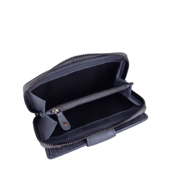 Geldbörse 16x9cm in Blau|Marine mit Reißverschluss und Lasche - leder-accessoires.com