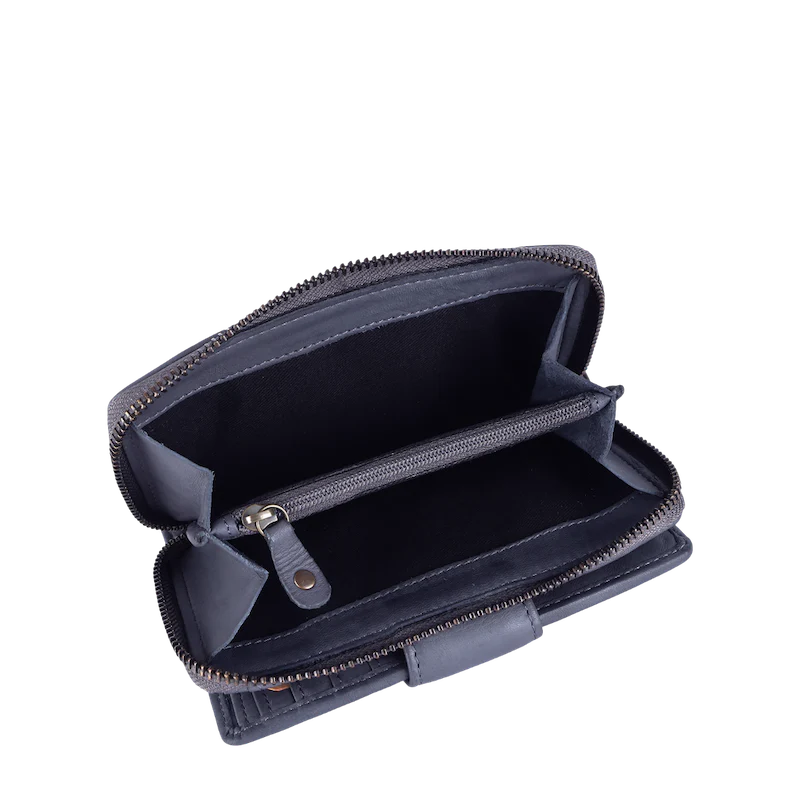 Geldbörse 16x9cm in Blau|Marine mit Reißverschluss und Lasche - leder-accessoires.com