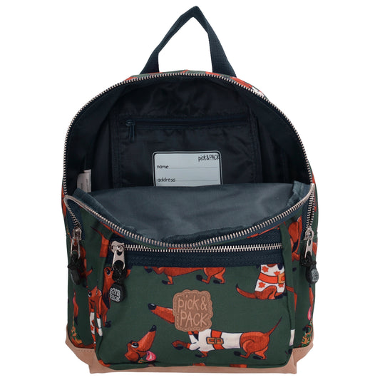 Kinderrucksack 31x11x22cm mit Dackel-Muster in Grün