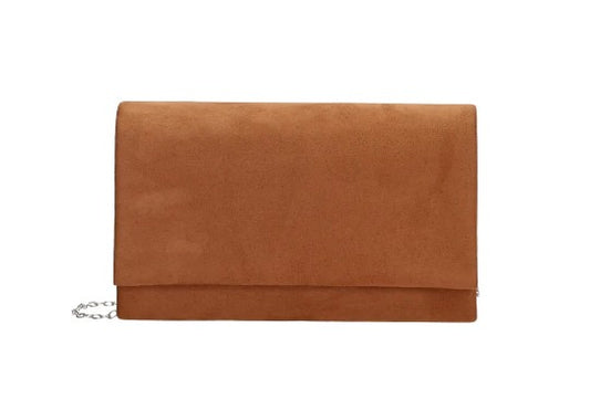 Clutch in Cognac Samt 22x13 cm aus Kunstleder mit Kettenriemen