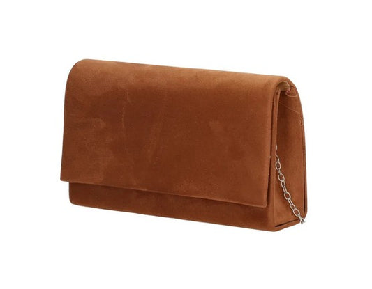 Clutch in Cognac Samt 22x13 cm aus Kunstleder mit Kettenriemen