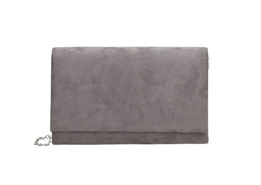 Clutch in Grau Samt 22x13 cm aus Kunstleder mit Kettenriemen