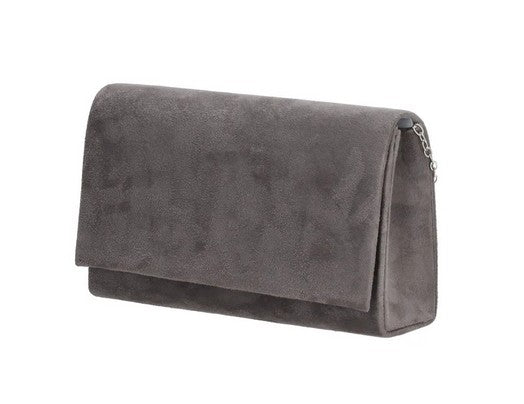 Clutch in Grau Samt 22x13 cm aus Kunstleder mit Kettenriemen