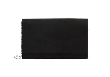 Clutch in Schwarz Samt 22x13 cm aus Kunstleder mit Kettenriemen