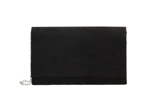 Clutch in Schwarz Samt 22x13 cm aus Kunstleder mit Kettenriemen