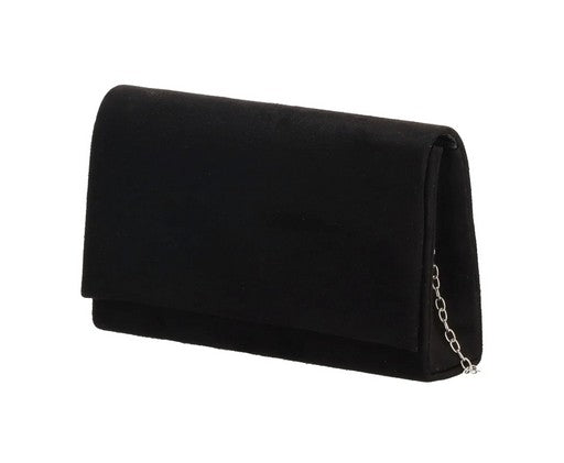 Clutch in Schwarz Samt 22x13 cm aus Kunstleder mit Kettenriemen