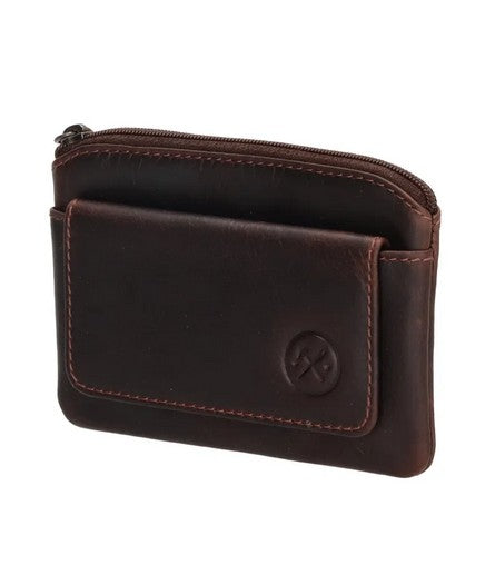 Schlüsseletui 11,2x8cm in Braun aus Leder mit Vortasche - leder-accessoires.com