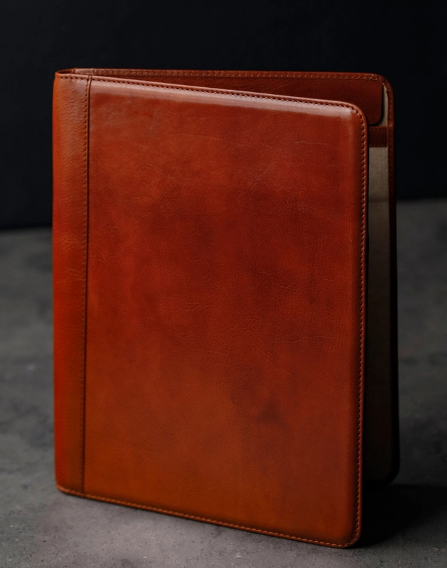 Dokumenten-|Schreibmappe 24x2,5x32cm in Cognac - leder-accessoires.com