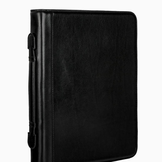 Dokumenten-|Schreibmappe 26x4x34cm in Schwarz mit Griff - leder-accessoires.com