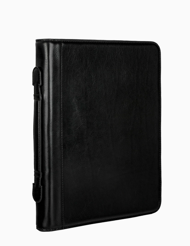 Dokumenten-|Schreibmappe 26x4x34cm in Schwarz mit Griff - leder-accessoires.com