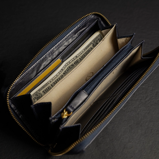 Geldbörse 19x9,5cm in Blau mit Reißverschluss - leder-accessoires.com
