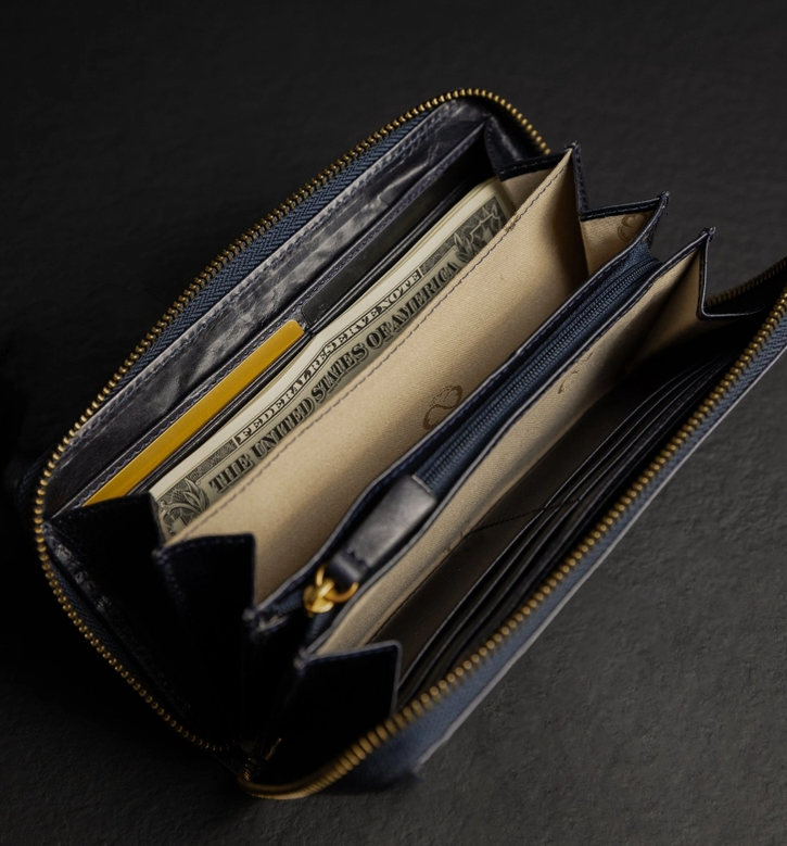 Geldbörse 19x9,5cm in Blau mit Reißverschluss - leder-accessoires.com