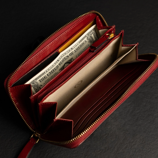 Geldbörse 19x9,5cm in Rot mit Reißverschluss - leder-accessoires.com