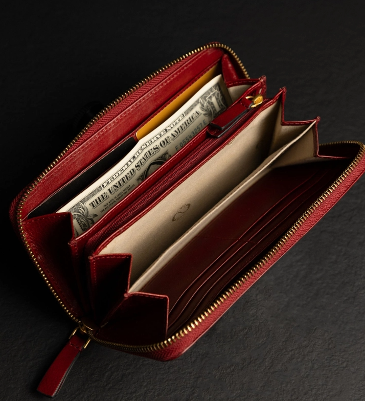 Geldbörse 19x9,5cm in Rot mit Reißverschluss - leder-accessoires.com