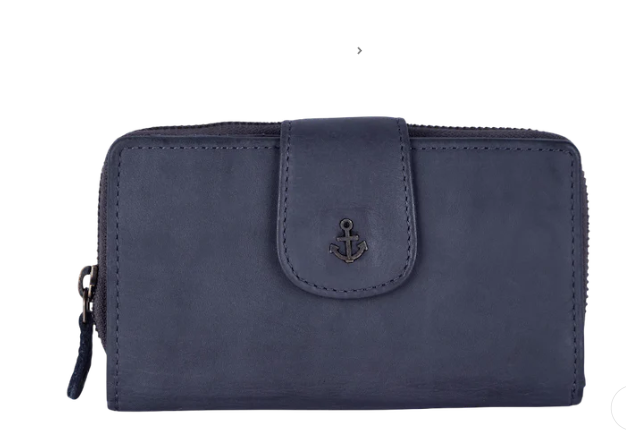 Geldbörse 16x9cm in Blau|Marine mit Reißverschluss und Lasche - leder-accessoires.com