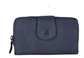 Geldbörse 16x9cm in Blau|Marine mit Reißverschluss und Lasche - leder-accessoires.com