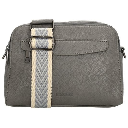 Umhängetasche 23x16cm in Grau mit Reißverschluss und Wechselriemen - leder-accessoires.com
