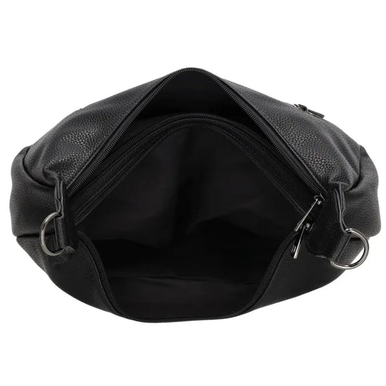Schultertasche 35x22cm in Schwarz mit Reißverschluss und Wechselriemen - leder-accessoires.com
