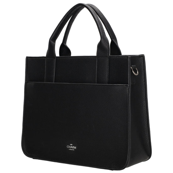 Shopper 30x24,5cm in Schwarz mit Reißverschluss und Kurzgriff - leder-accessoires.com