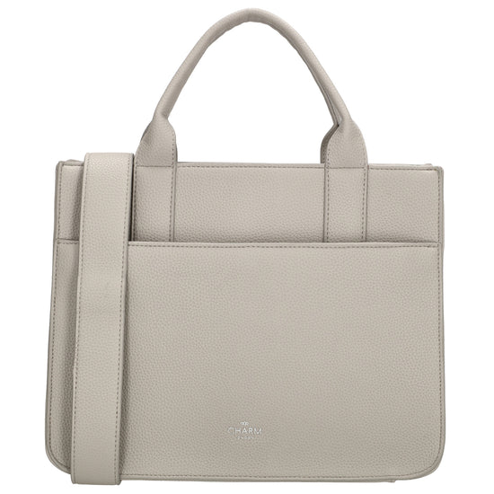 Shopper 30x24,5cm in Hellgrau mit Reißverschluss und Kurzgriff - leder-accessoires.com