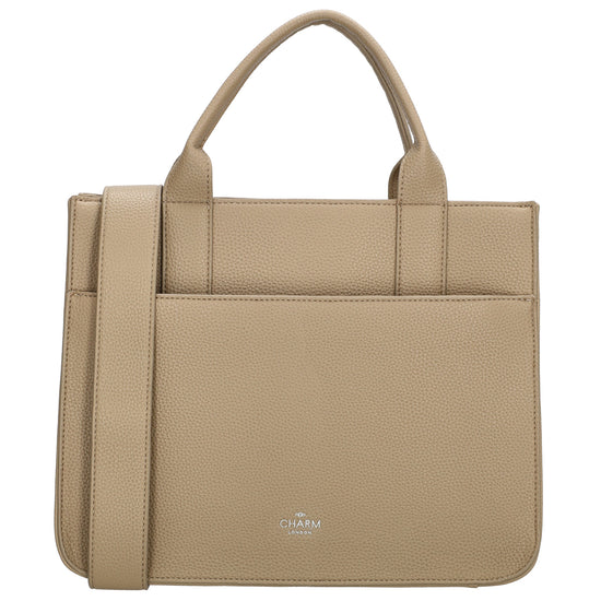 Shopper 30x24,5cm in Helltaupe mit Reißverschluss und Kurzgriff - leder-accessoires.com