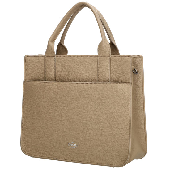 Shopper 30x24,5cm in Helltaupe mit Reißverschluss und Kurzgriff - leder-accessoires.com