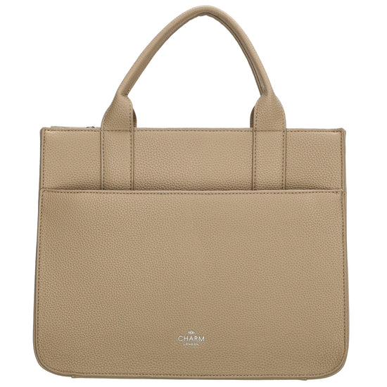 Shopper 30x24,5cm in Helltaupe mit Reißverschluss und Kurzgriff - leder-accessoires.com