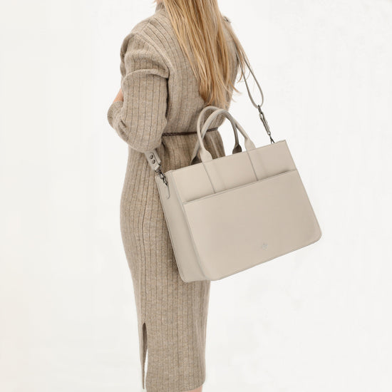 Shopper 40x29,5cm in Hellgrau mit Reißverschluss und Kurzgriff - leder-accessoires.com