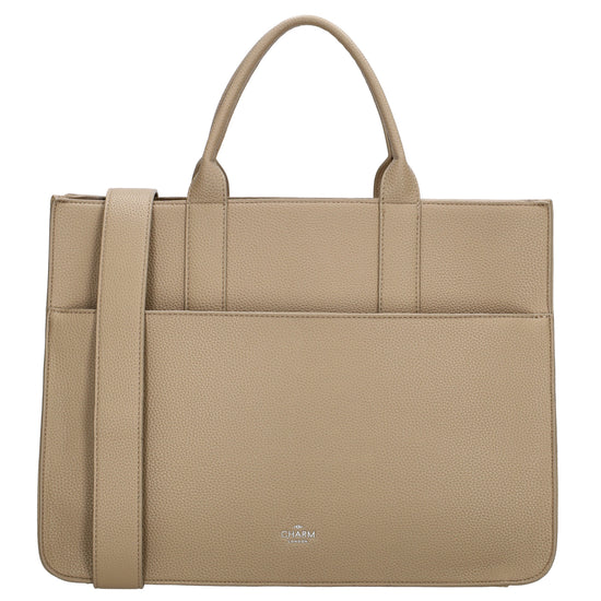 Shopper 40x29,5cm in Helltaupe mit Reißverschluss und Kurzgriff - leder-accessoires.com