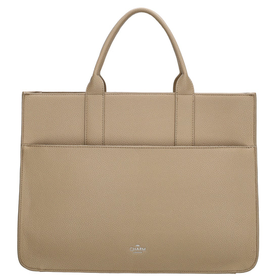 Shopper 40x29,5cm in Helltaupe mit Reißverschluss und Kurzgriff - leder-accessoires.com