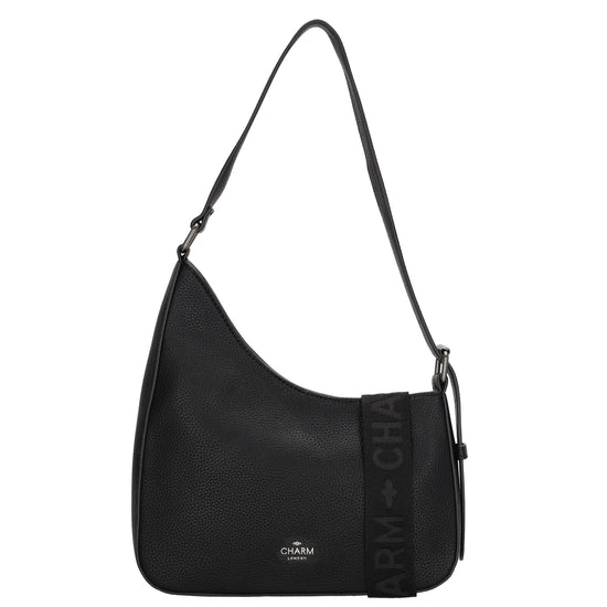 Schultertasche 25x27cm in Schwarz mit Reißverschluss und Wechselriemen - leder-accessoires.com