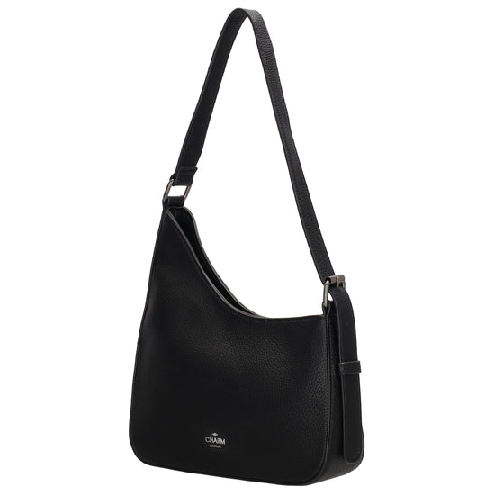 Schultertasche 25x27cm in Schwarz mit Reißverschluss und Wechselriemen - leder-accessoires.com