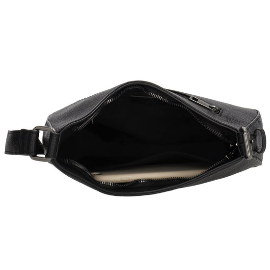 Schultertasche 25x27cm in Schwarz mit Reißverschluss und Wechselriemen - leder-accessoires.com