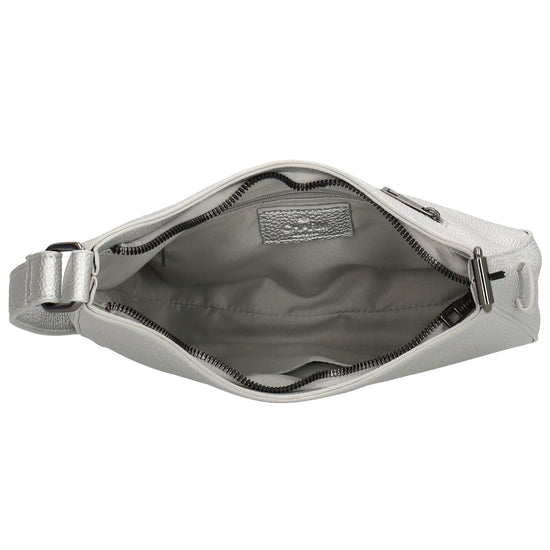 Schultertasche 25x27cm in Silber mit Reißverschluss und Wechselriemen - leder-accessoires.com