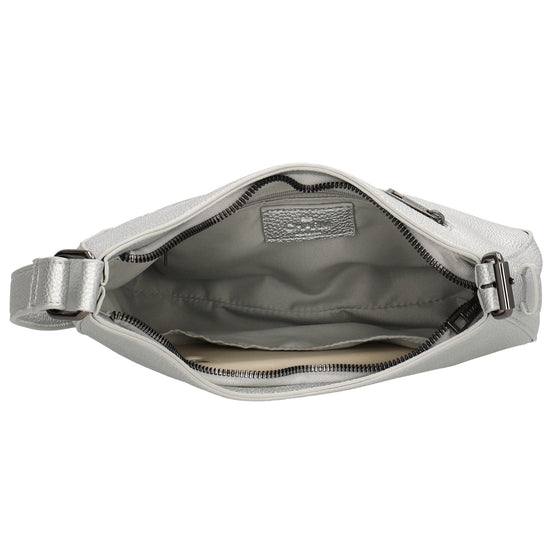 Schultertasche 25x27cm in Silber mit Reißverschluss und Wechselriemen - leder-accessoires.com