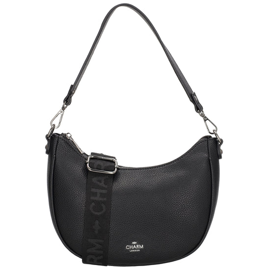 Schultertasche 25x20cm in Schwarz mit Reißverschluss und Wechselriemen - leder-accessoires.com