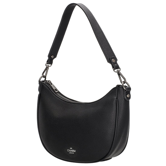 Schultertasche 25x20cm in Schwarz mit Reißverschluss und Wechselriemen - leder-accessoires.com