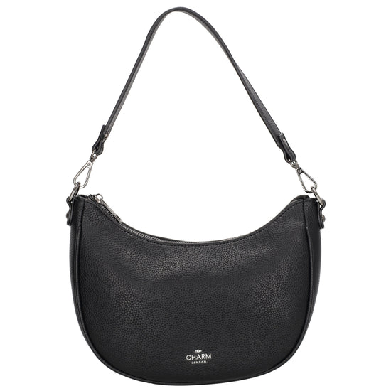 Schultertasche 25x20cm in Schwarz mit Reißverschluss und Wechselriemen - leder-accessoires.com