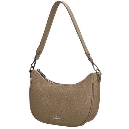 Schultertasche 25x20cm in Taupe mit Reißverschluss und Wechselriemen - leder-accessoires.com
