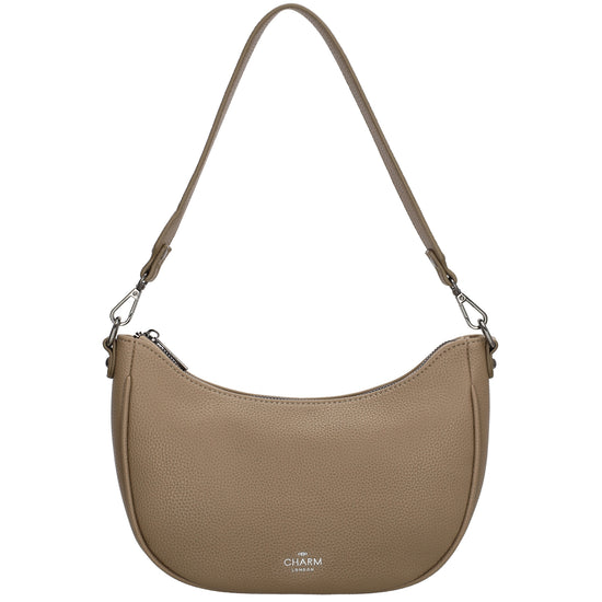 Schultertasche 25x20cm in Taupe mit Reißverschluss und Wechselriemen - leder-accessoires.com