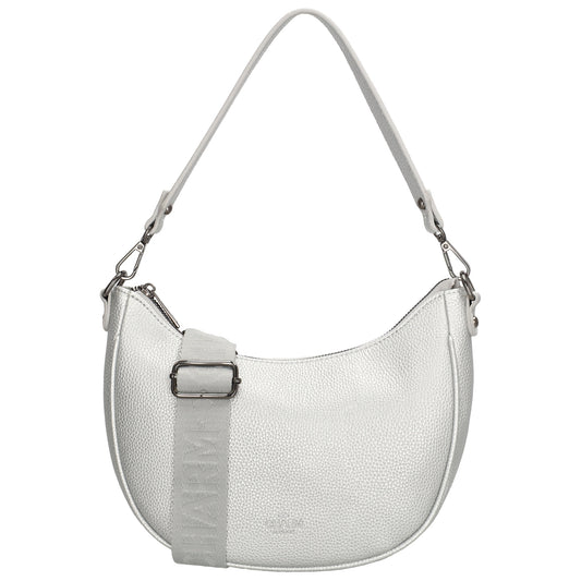 Schultertasche 25x20cm in Silber mit Reißverschluss und Wechselriemen