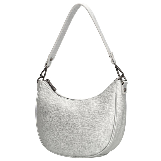 Schultertasche 25x20cm in Silber mit Reißverschluss und Wechselriemen - leder-accessoires.com