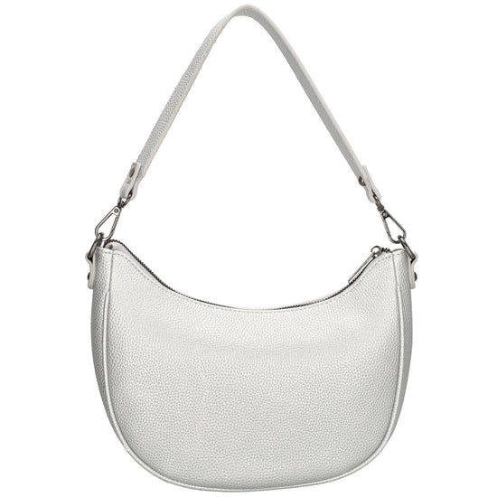Schultertasche 25x20cm in Silber mit Reißverschluss und Wechselriemen - leder-accessoires.com