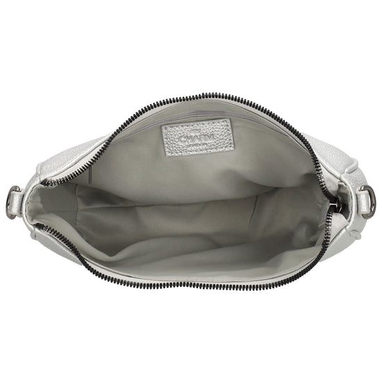 Schultertasche 25x20cm in Silber mit Reißverschluss und Wechselriemen - leder-accessoires.com