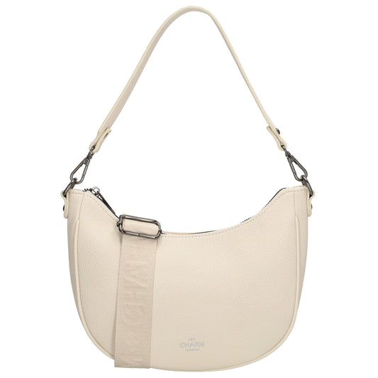 Schultertasche 25x20cm in Creme mit Reißverschluss und Wechselriemen