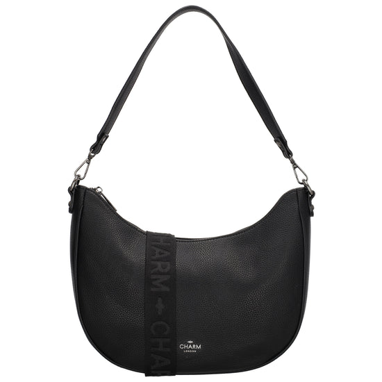 Schultertasche 37x37cm in Schwarz mit Reißverschluss und Wechselriemen - leder-accessoires.com