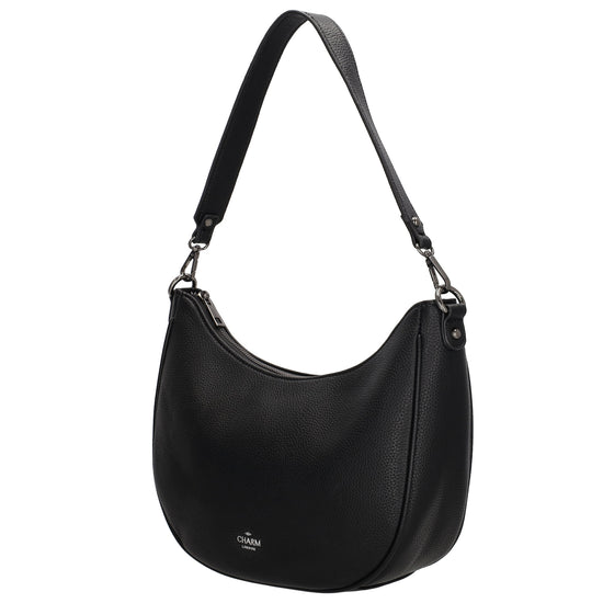 Schultertasche 37x37cm in Schwarz mit Reißverschluss und Wechselriemen - leder-accessoires.com