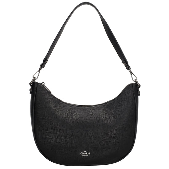 Schultertasche 37x37cm in Schwarz mit Reißverschluss und Wechselriemen - leder-accessoires.com