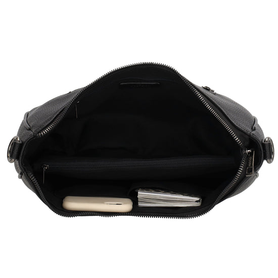 Schultertasche 37x37cm in Schwarz mit Reißverschluss und Wechselriemen - leder-accessoires.com